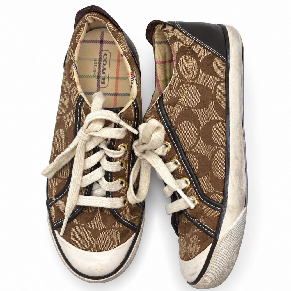 Coach Canvas Logo Brown Sneakers Womens Size 6.5 B